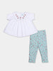 Nautinati Cotton White Top And Floral Green Leggings Set For Infant Girls