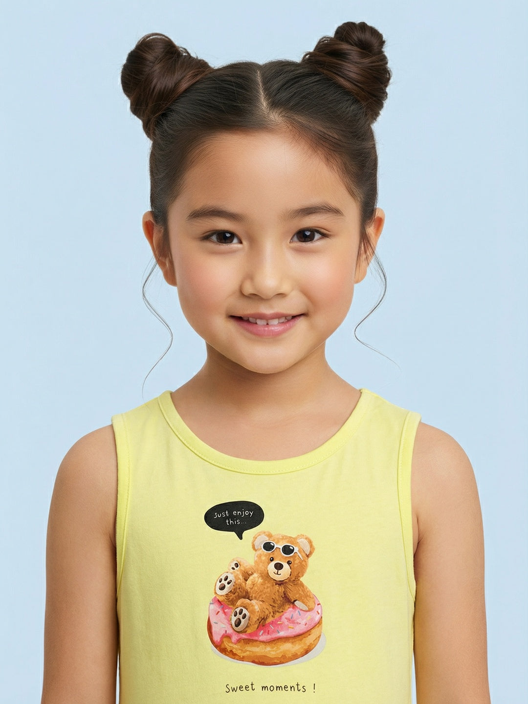 Nautinati Girls' 100% Cotton Pack of 2 Fit & Flare Dresses with Tropical-theme Teddy Graphic & Fruit All-over Print