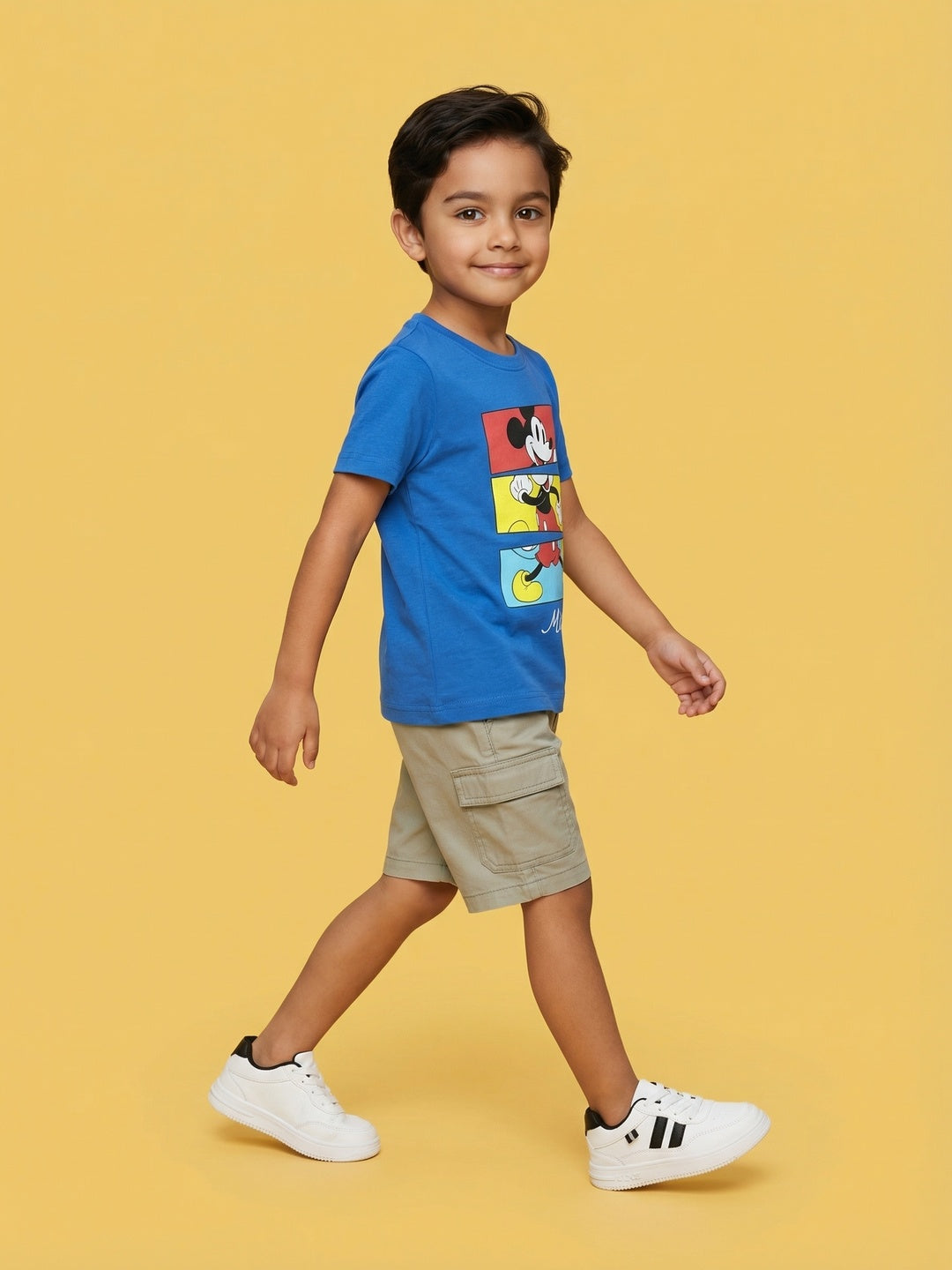 Nautinati Boys' 100% Cotton Crew Neck Disney Mickey Mouse Placement Print T-shirt