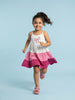 Nautinati Girls' 100% Cotton Tiered Dress with Colourblock & Ribbon Graphic Print