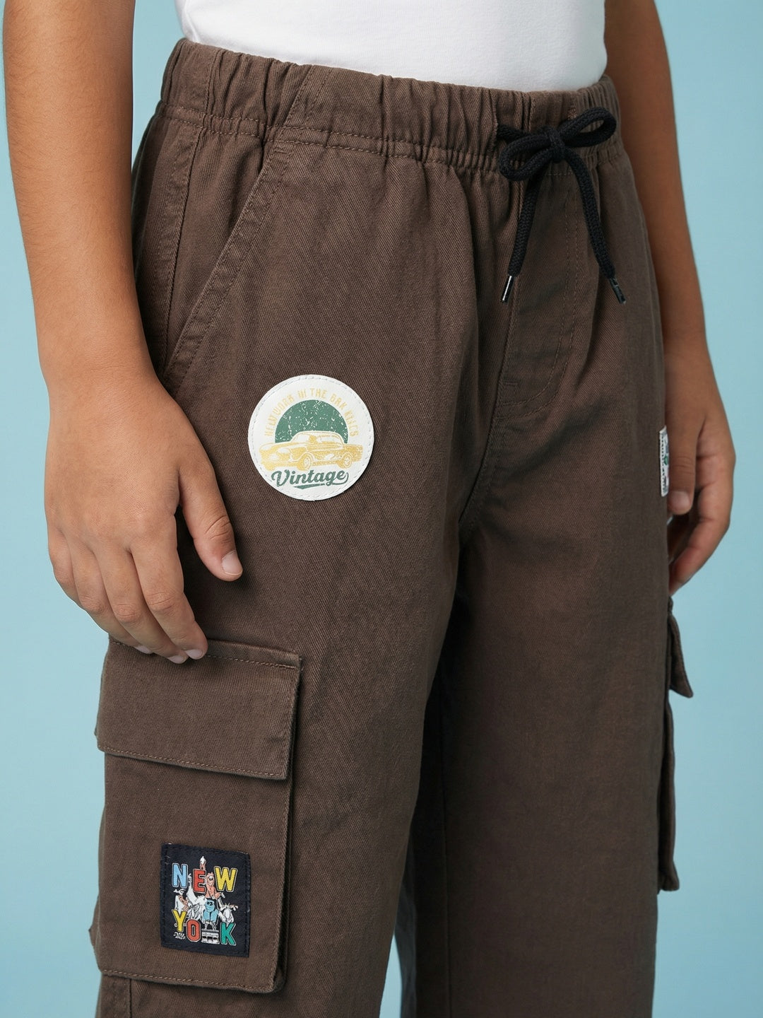 Nautinati Boys' 100% Cotton Woven Cargo Joggers with  Badge