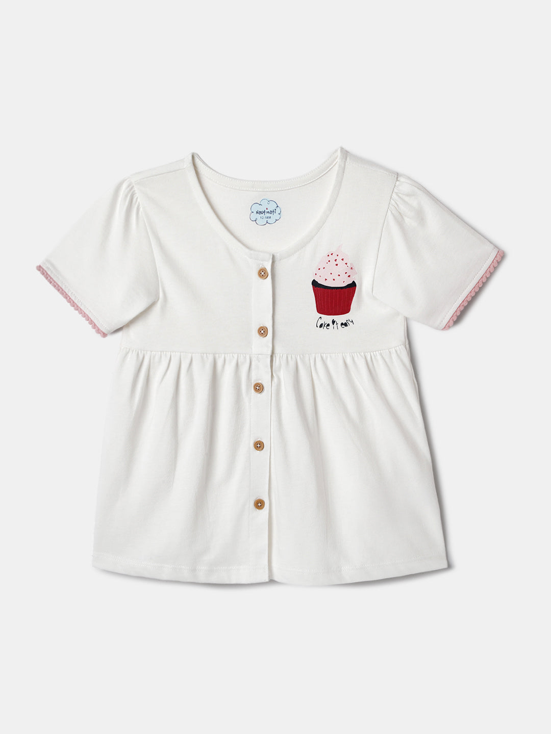 Nautinati White and Pink Printed  Top and Leggings Set for Girls
