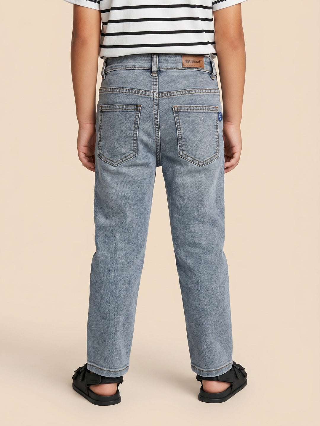Nautinati Boys Pure Cotton Mid Grey Loose Fit Jeans