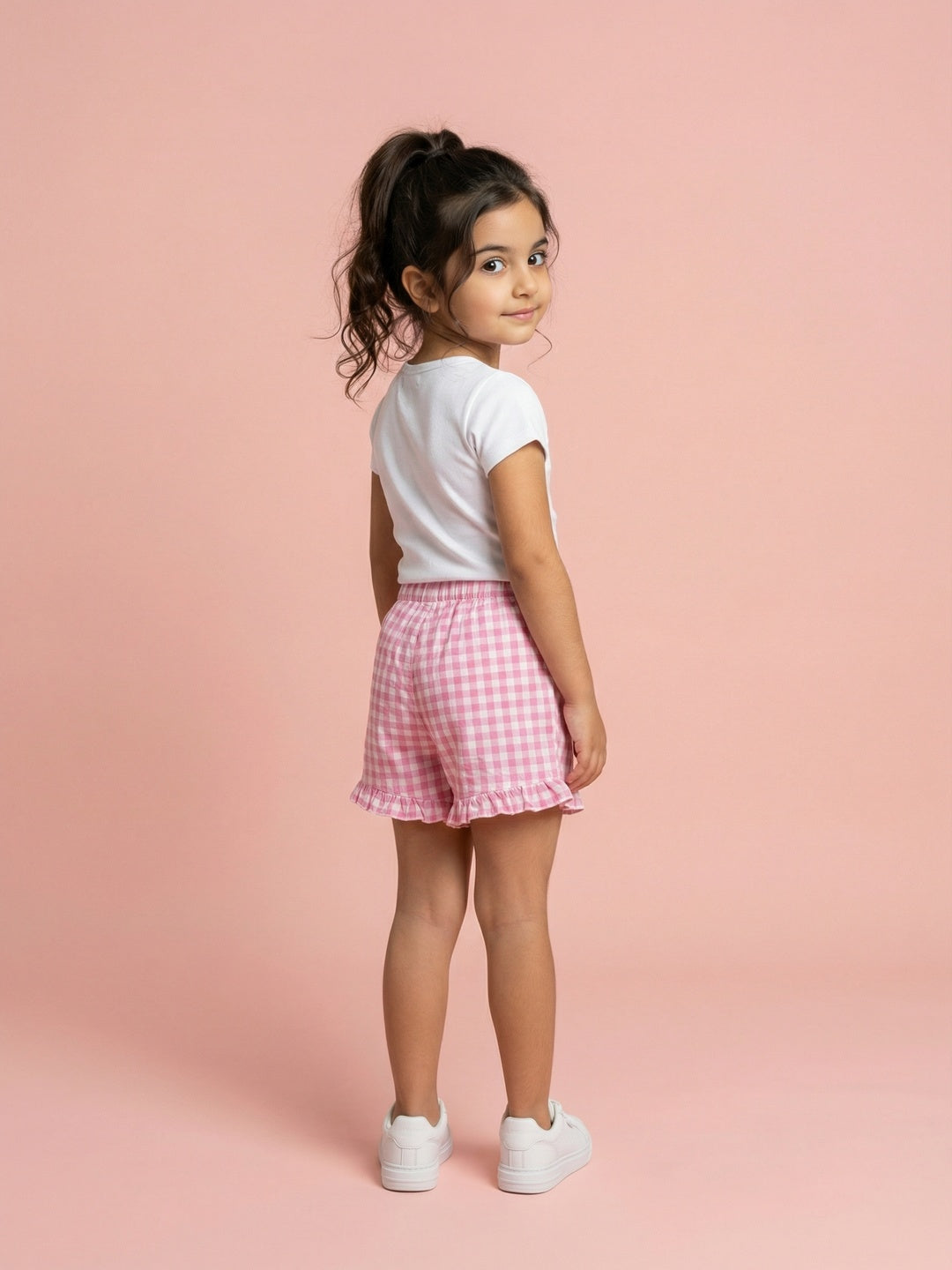 Nautinati Girls 100% Cotton Hearts Applique Oversized T-Shirt With Gingham Shorts