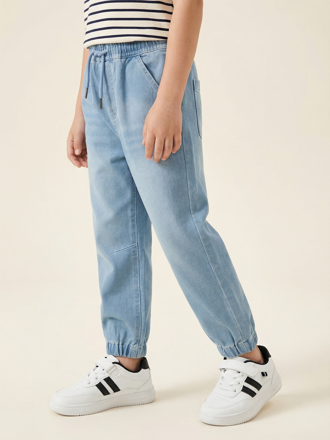 Nautinati Boys' 100% Cotton Stretchable Mid-blue Wash Jogger Jeans