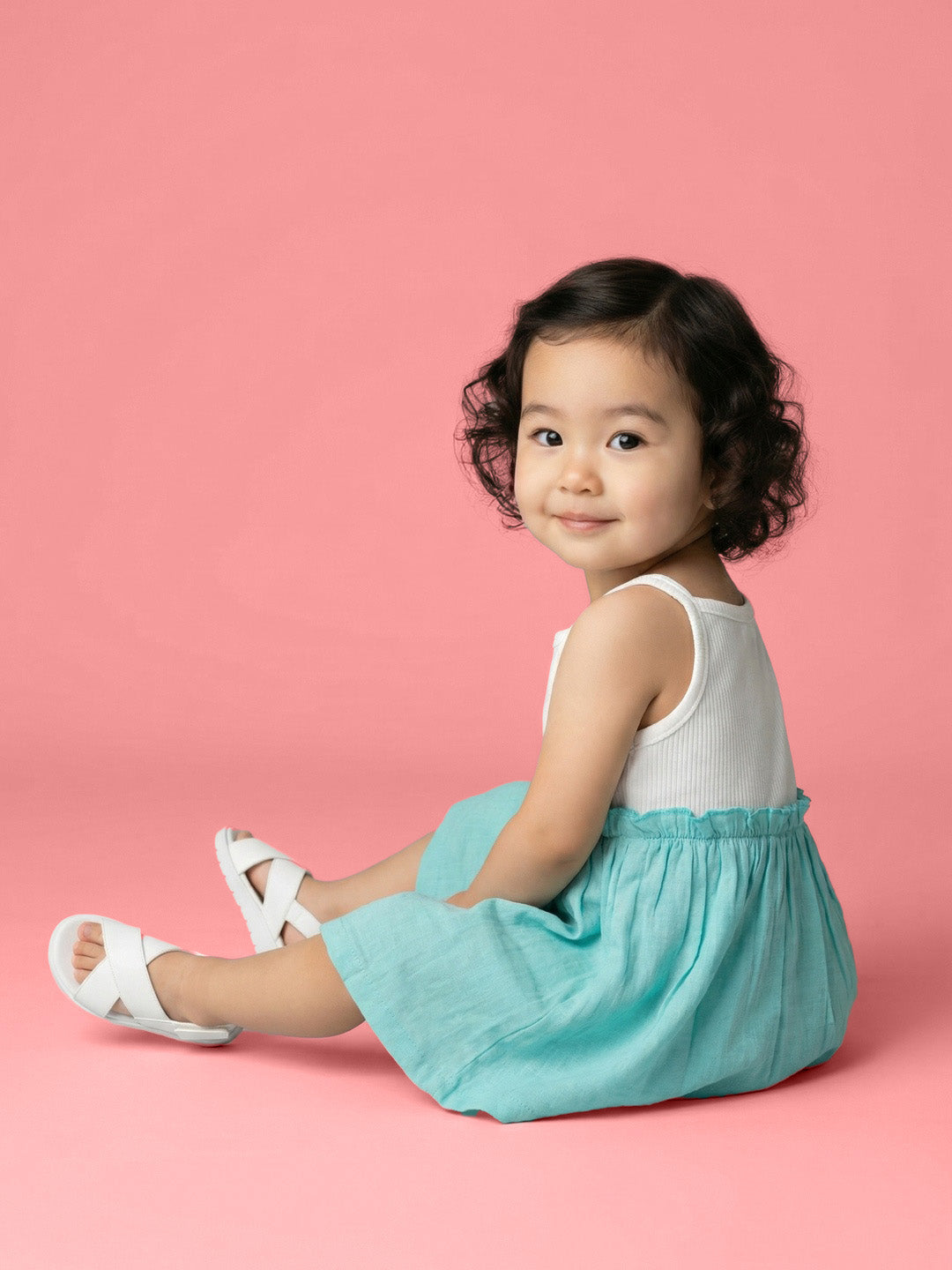 Nautinati Girls' 100% Cotton All-over Strawberry Print Fit & Flare Dress with Gathered Waistline