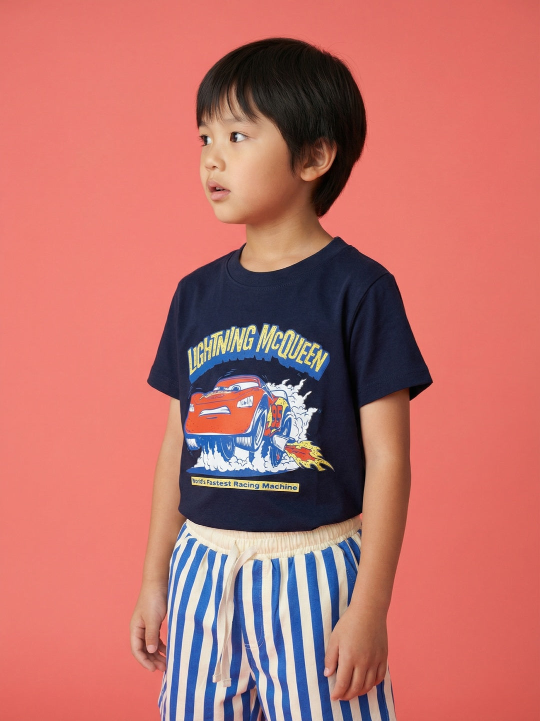 Nautinati Boys Cars Printed Regular Fit Round Neck T-shirt and Shorts Clothing Set