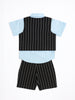 Nautinati Blue And Black Cotton Shirt With Striped Bottom & Waistcoat 3-Piece Set For Boys