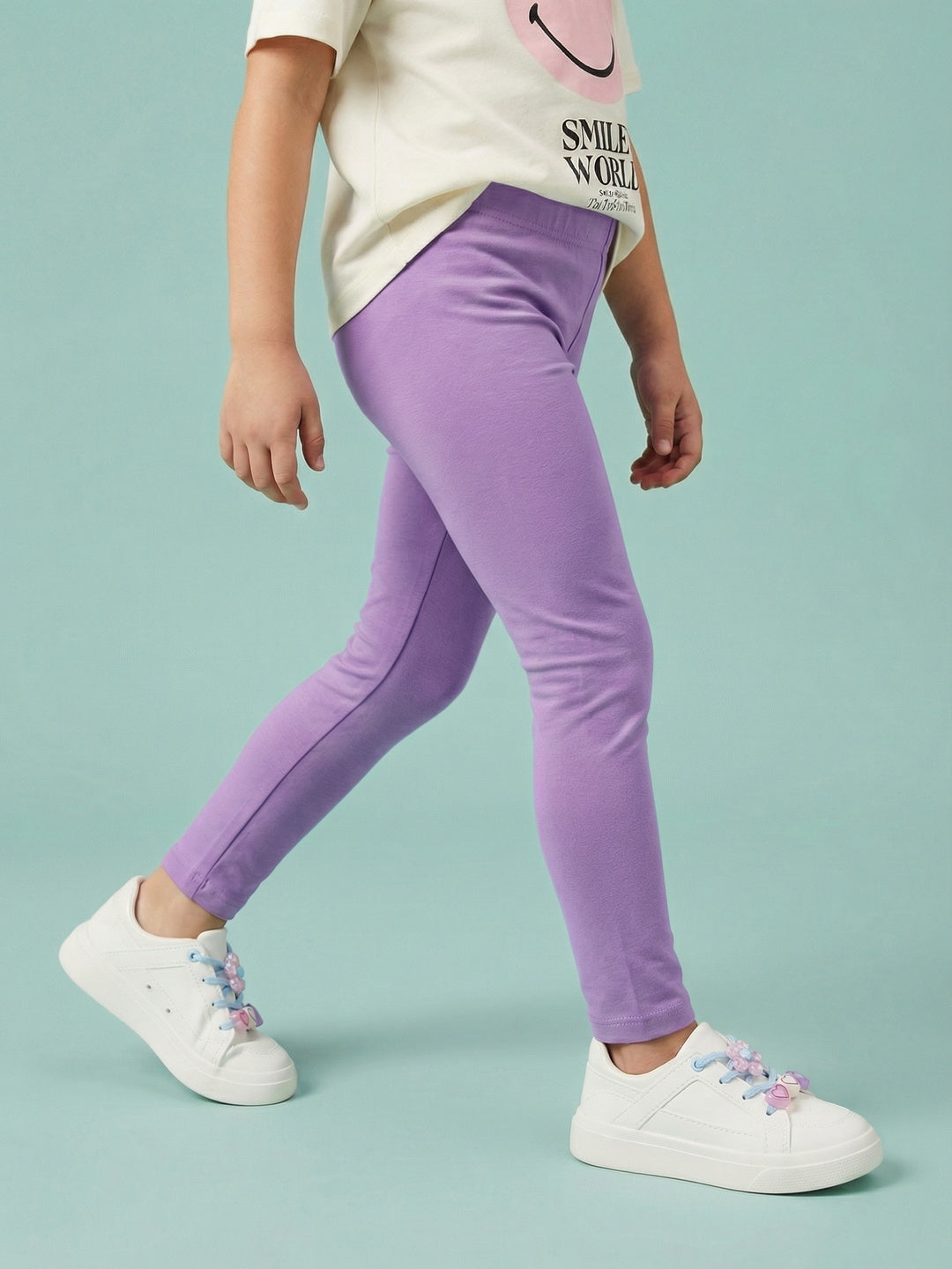 Nautinati Girls' 100% Cotton Pack of 2 Regular Fit  Solid Essentials Leggings