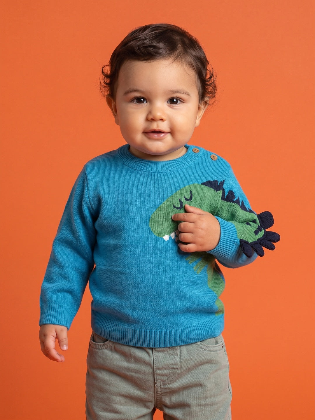 Nautinati Baby Boys Relaxed Fit Dino Jacquard Knit Full Sleeves Sweater