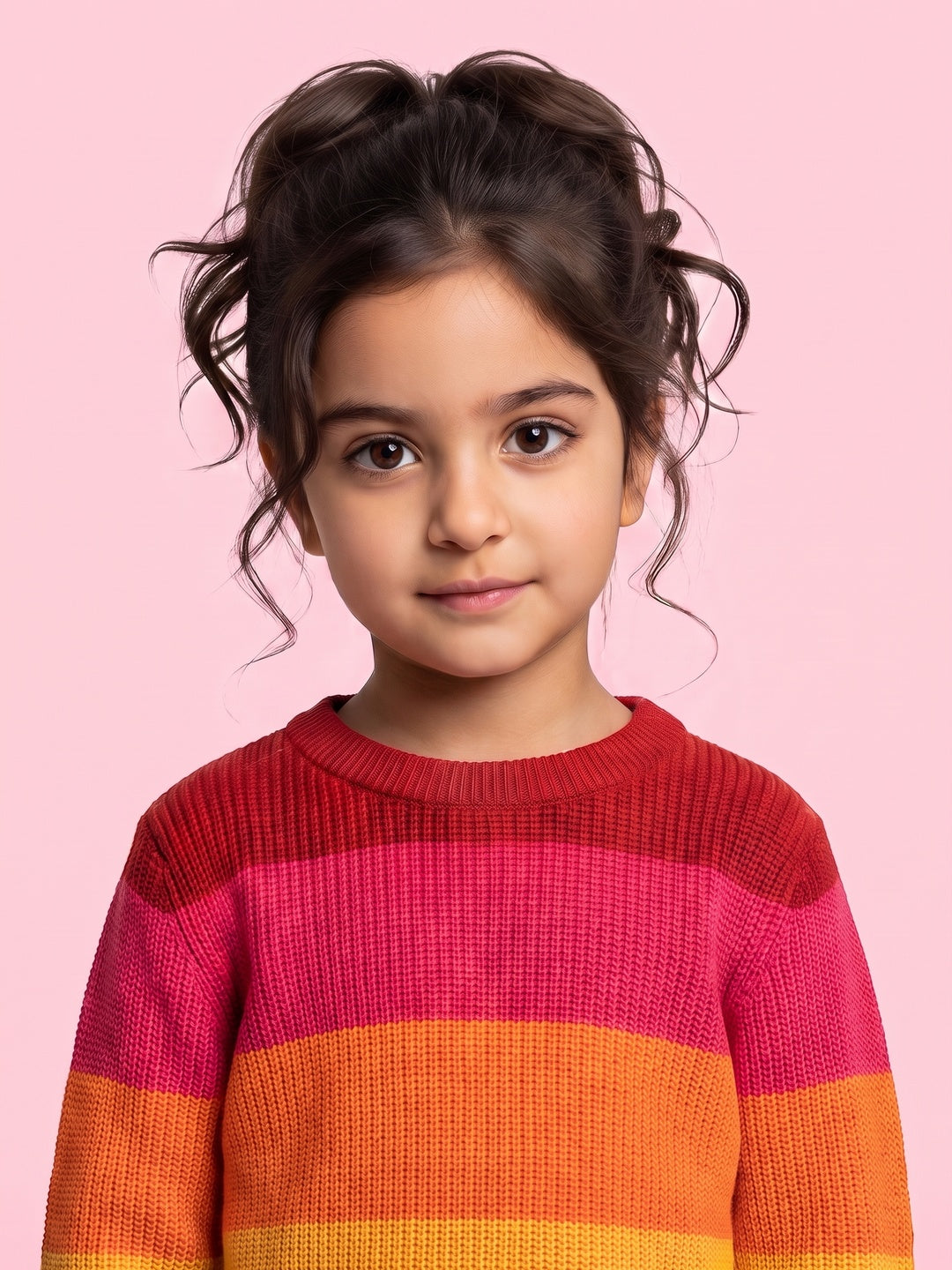 Nautinati Girls Relaxed Fit Rainbow Striped Chunky Knit Sweater