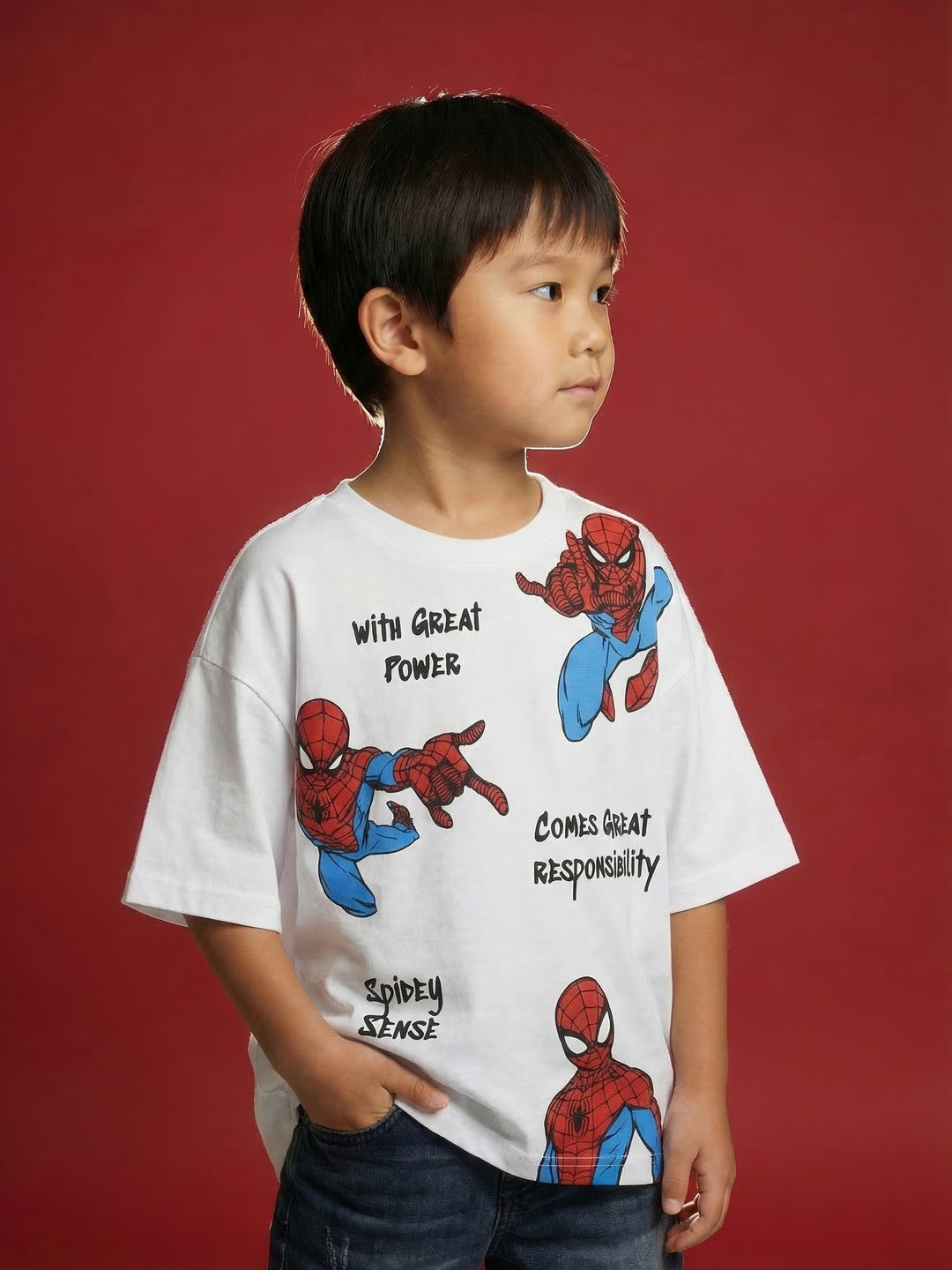 Nautinati Boys' 100% Cotton Disney Spiderman Graphic Oversized Crew Neck T-shirt