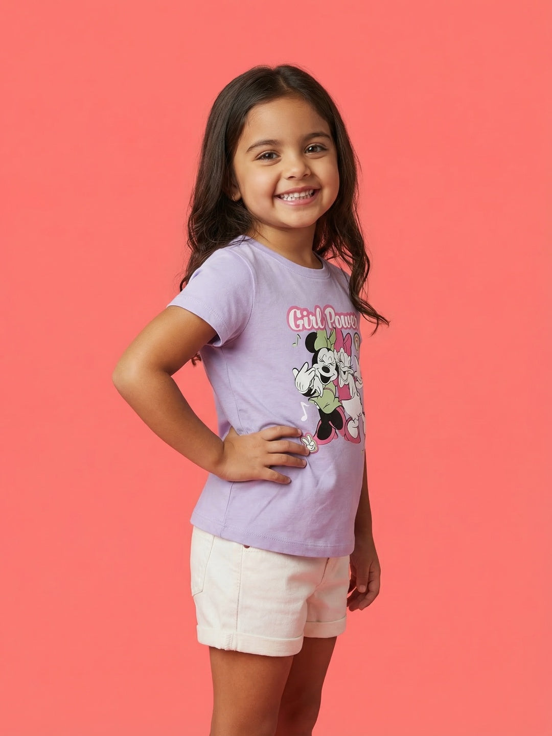 Nautinati Girls' 100% Cotton Crew Neck Disney Minnie Mouse & Daisy Placement Print T-shirt