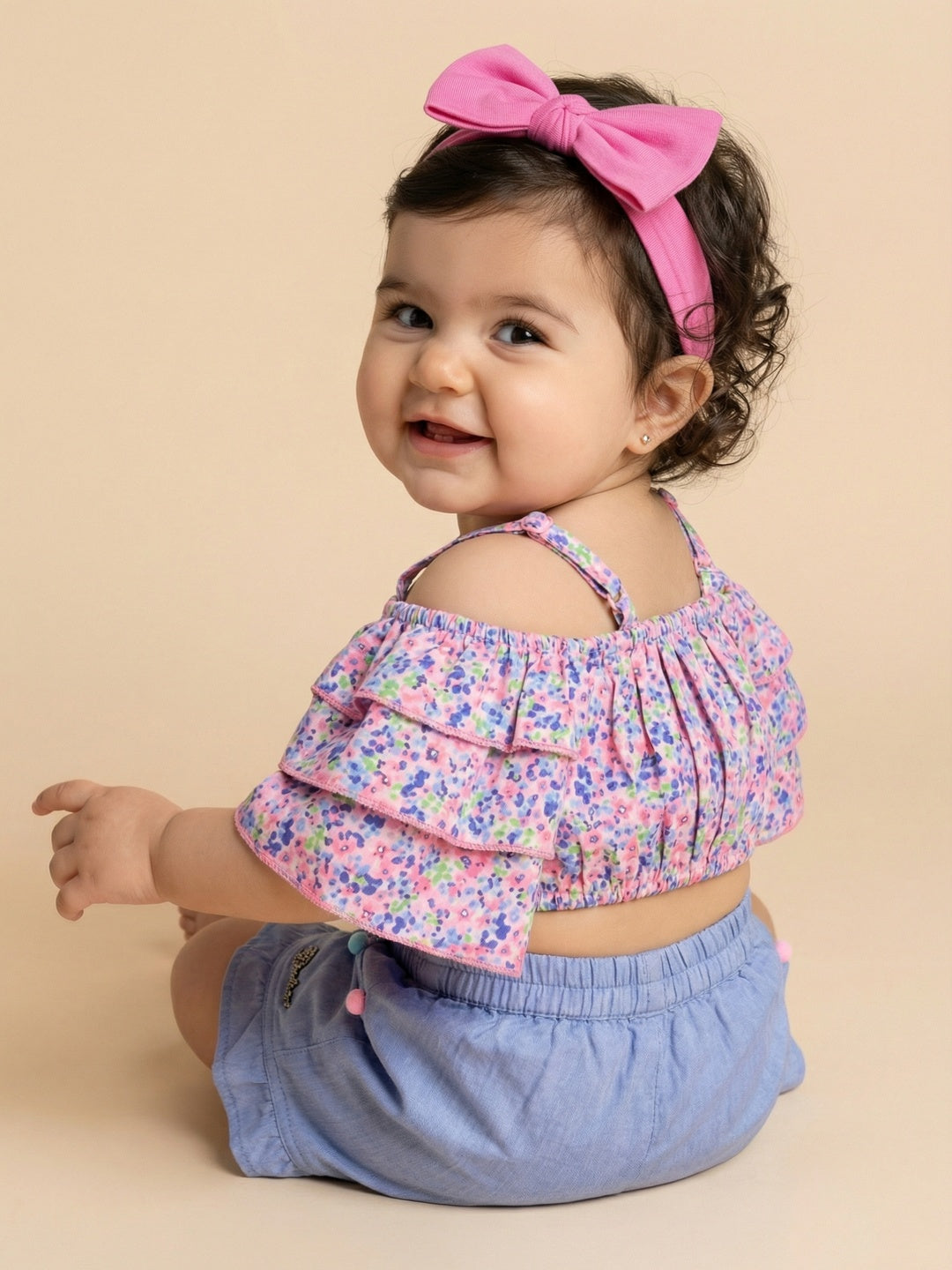 Nautinati  Girls' Cotton All-over Floral Printed Top and Shorts Co-ord Set