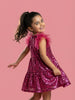 Nautinati Girls' Solid Sequinned A-line Party Dress with Ruffle Mesh Sleeves