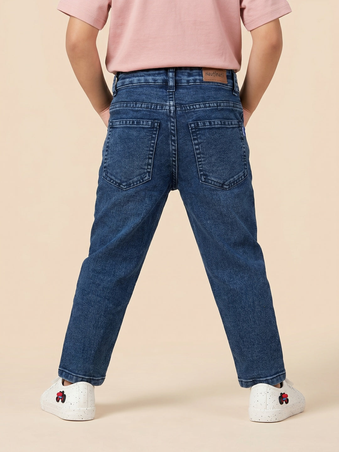 Nautinati Boys Pure Cotton Navy Dark Wash Straight Fit Jeans