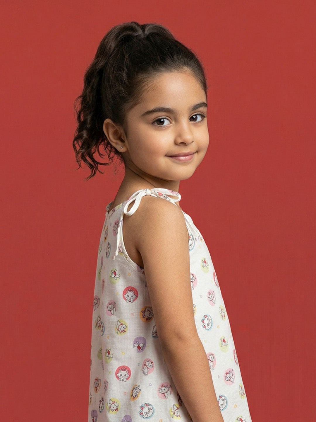 Nautinati Girls' Disney Marie Cat All over Printed A-line Strappy Drop-waist Dress