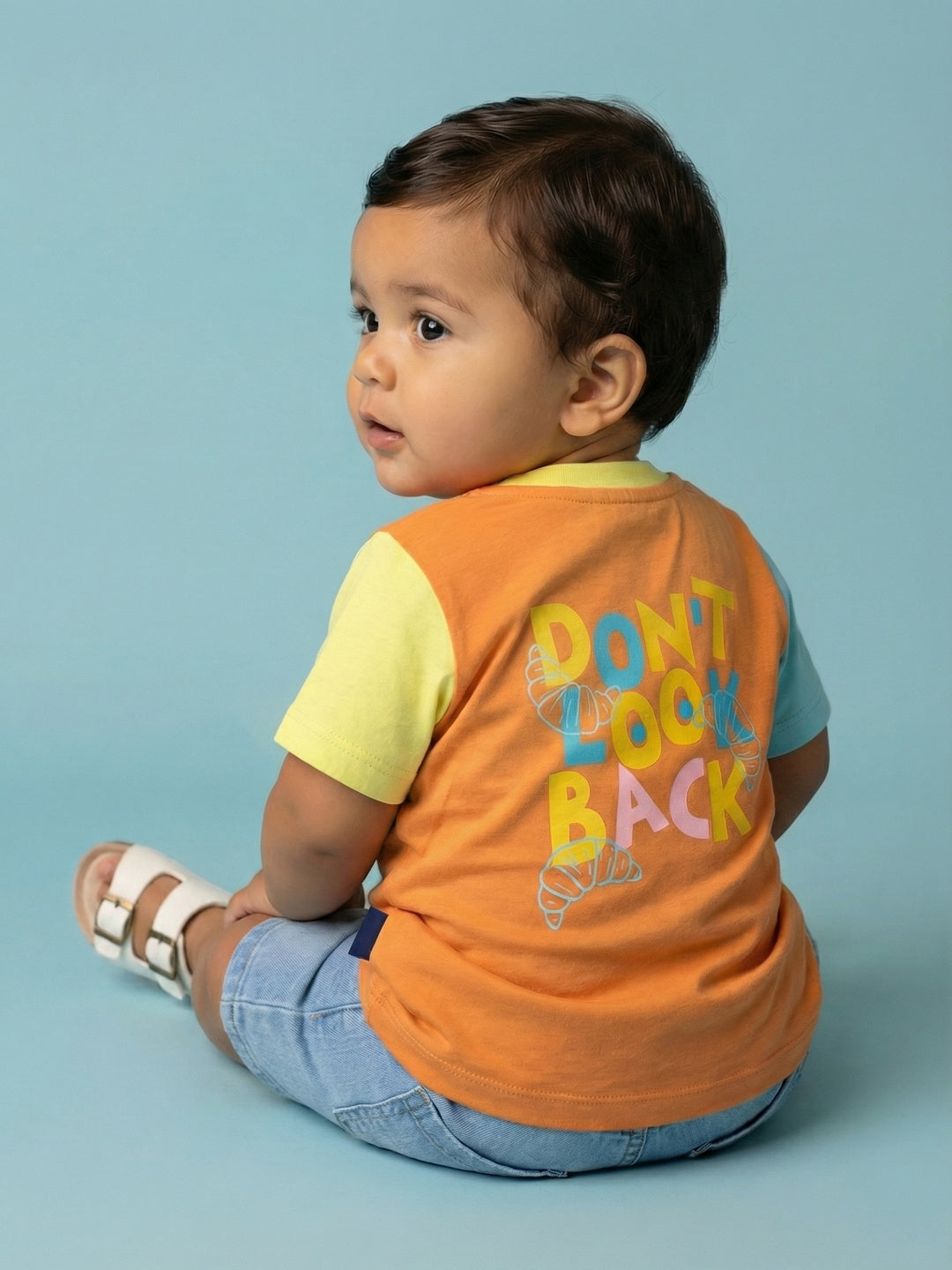 Nautinati Baby Boys' 100% Cotton Colourblock Typography Front & Back Print T-shirt