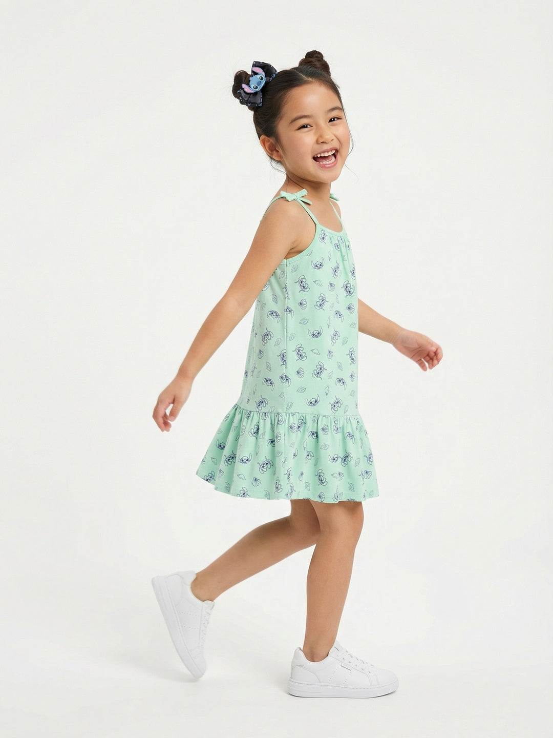 Nautinati  Girls All-over Lilo & Angel Printed Regular Fit Tie-up Style Sleeveless Dress