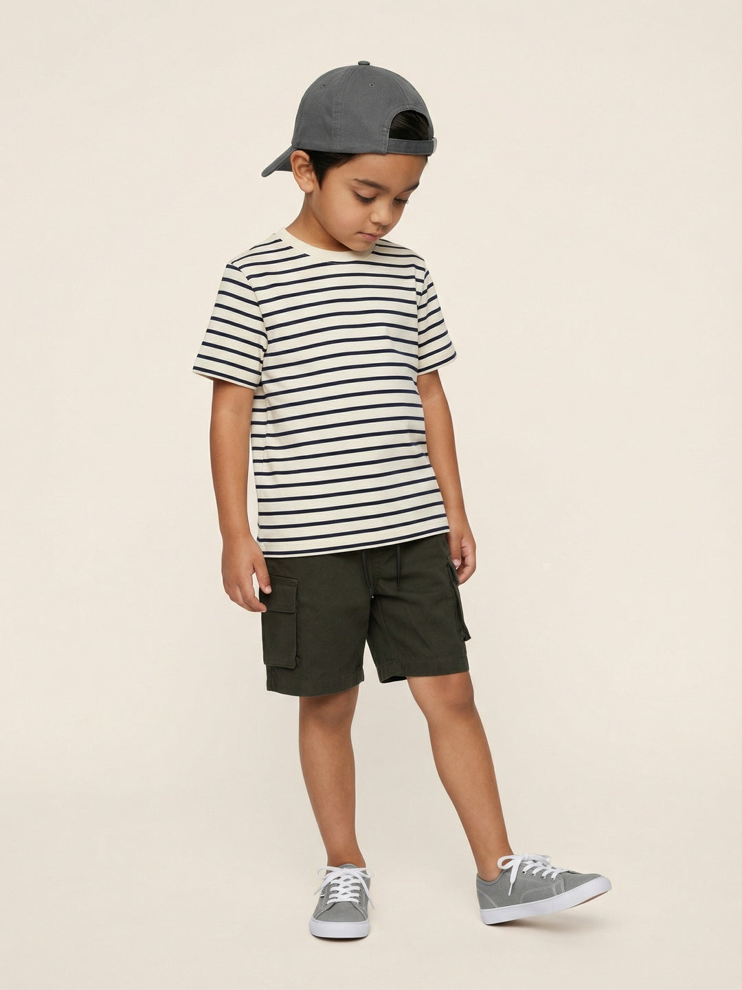 Nautinati Boys 100% Cotton Woven Solid Multi-pocket Cargo Shorts