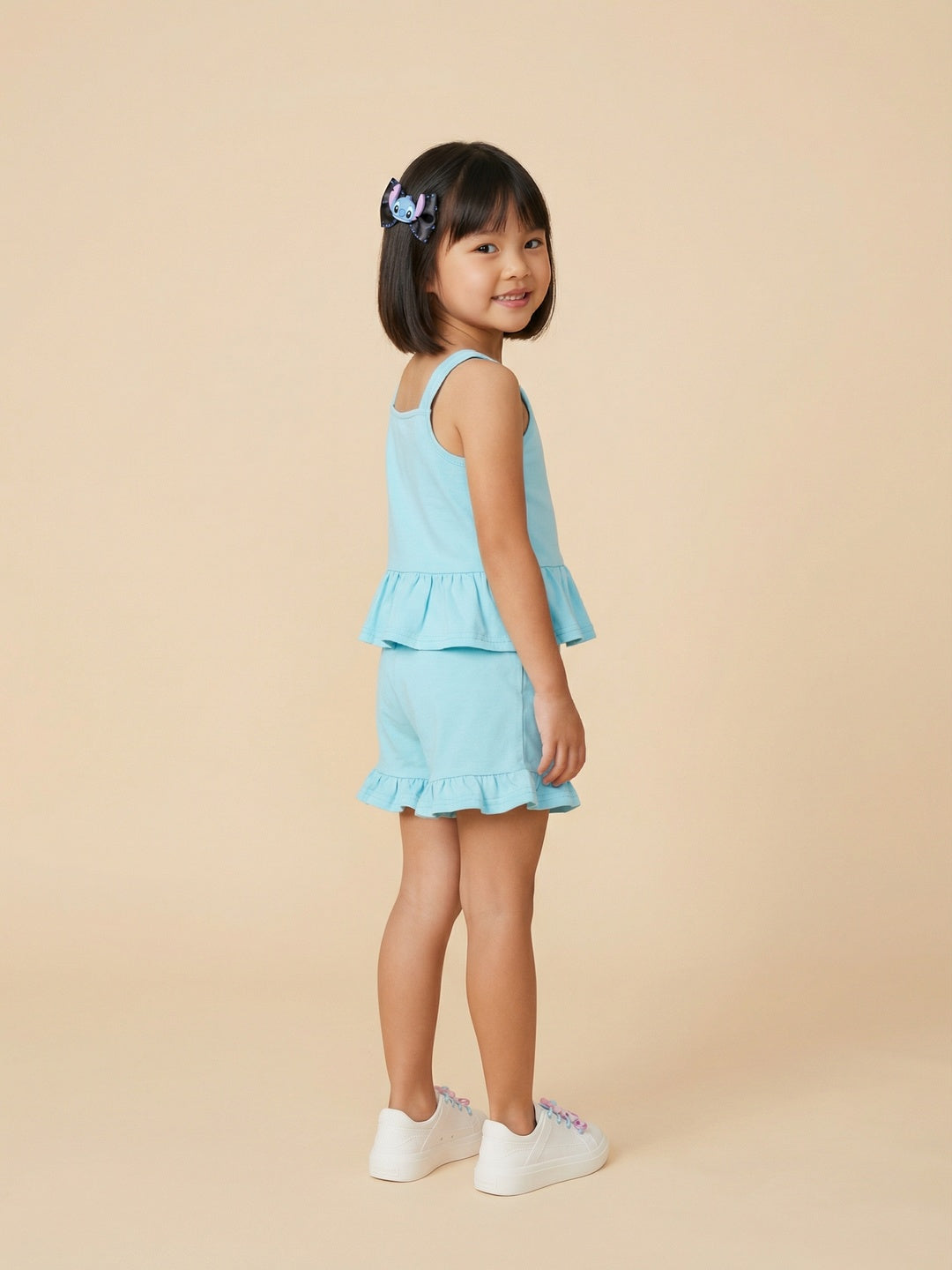 Nautinati Girls' 100% Cotton Disney Lilo & Stitch Print Jumpsuit with Ruffle Details