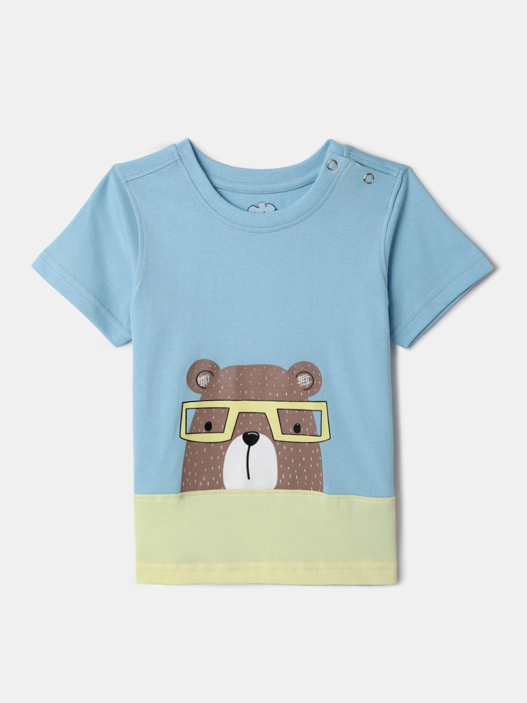 Nautinati Blue Colourblocked and Bear Print  T-shirt and Shorts Set With Bucket Hat for Boys