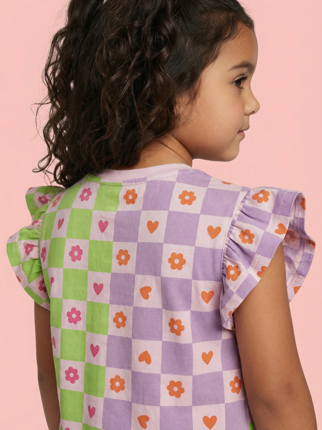 Nautinati Girls Floral Checks Print Half Sleeve Cotton T-shirt and Shorts Co-Ord Set