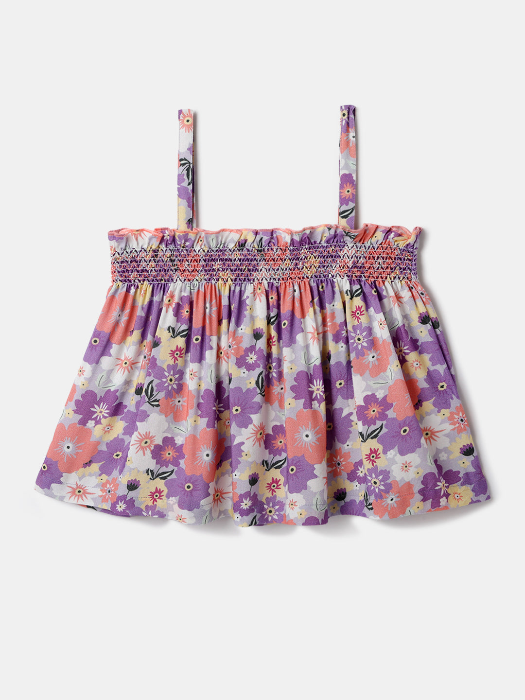 Nautinati Purple Printed Top and Shorts Set for Girls
