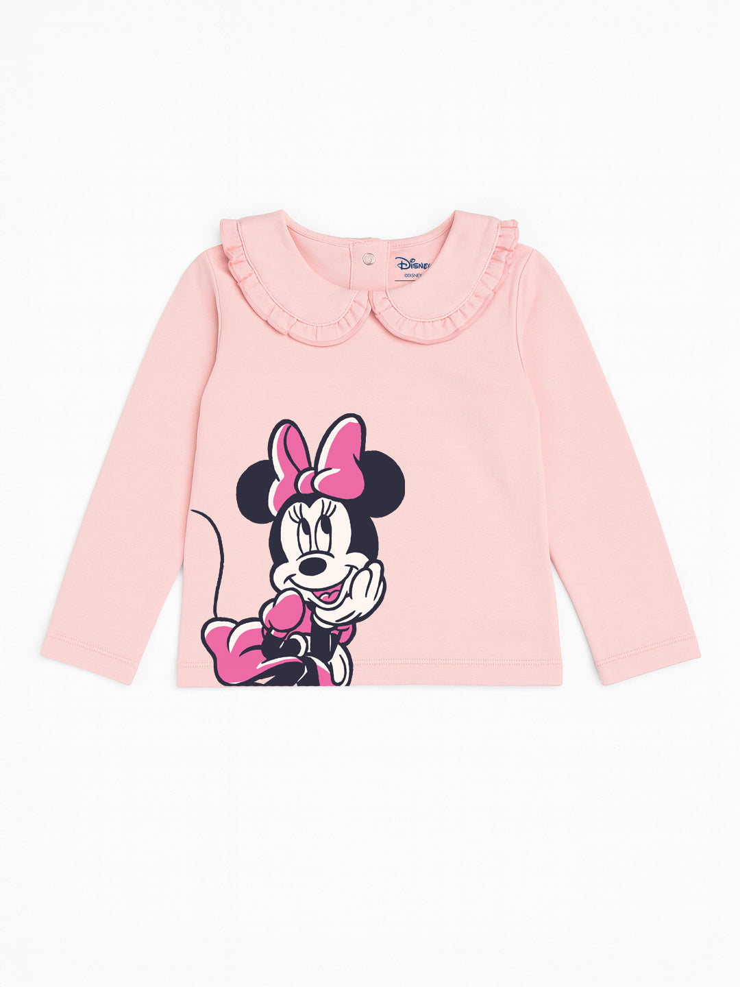 Nautinati Baby Pink Minnie Mouse Printed Top And White Polka Dot Leggings For Girls