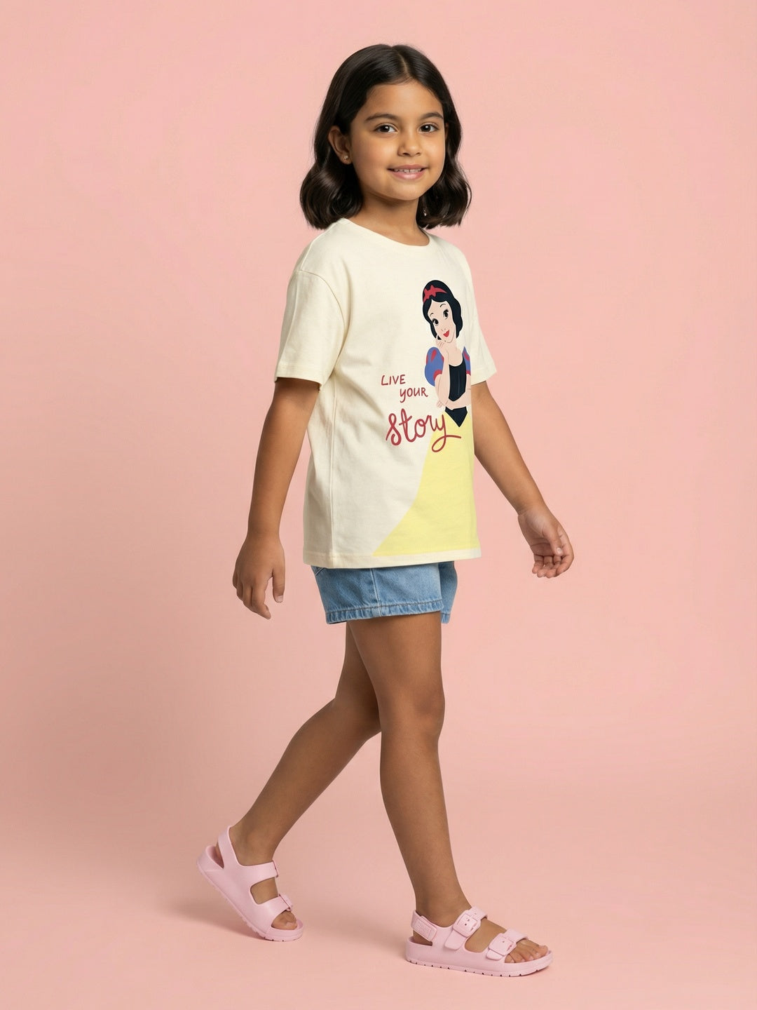 Nautinati Girls' Cotton Disney Snow White Printed T-shirt