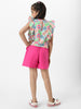 Nautinati Girls' Pink Combo Set of Floral Printed Sleeveless Top with Matching Belt and Solid Shorts