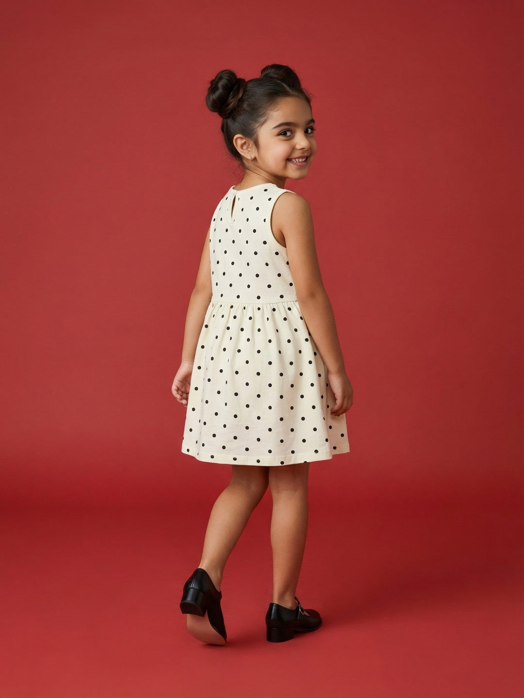 Nautinati Girls' 100% Cotton Disney Minnie Mouse Placement Print & Polka Dot Print Dress
