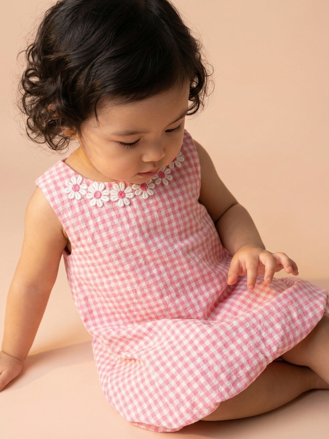 Nautinati Baby Girls' Gingham Print A-line Bubble Dress with Cotton Lining