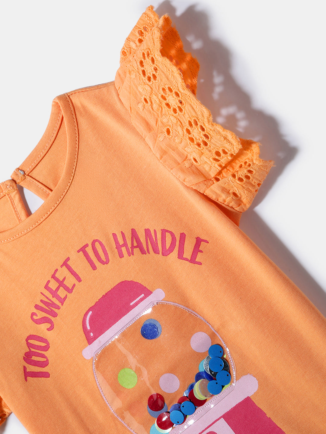 Nautinati Girls' Cotton Printed Top | Schiffli Sleeves | Age 0 - 2 Years