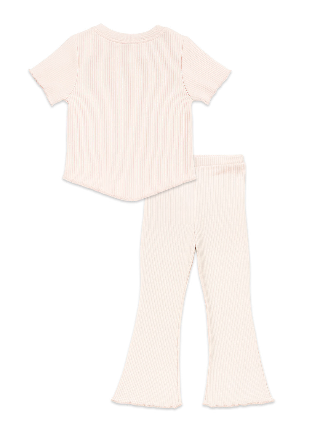 Nautinati Derby Rib Cotton Peach Top And Leggings Set For Girls