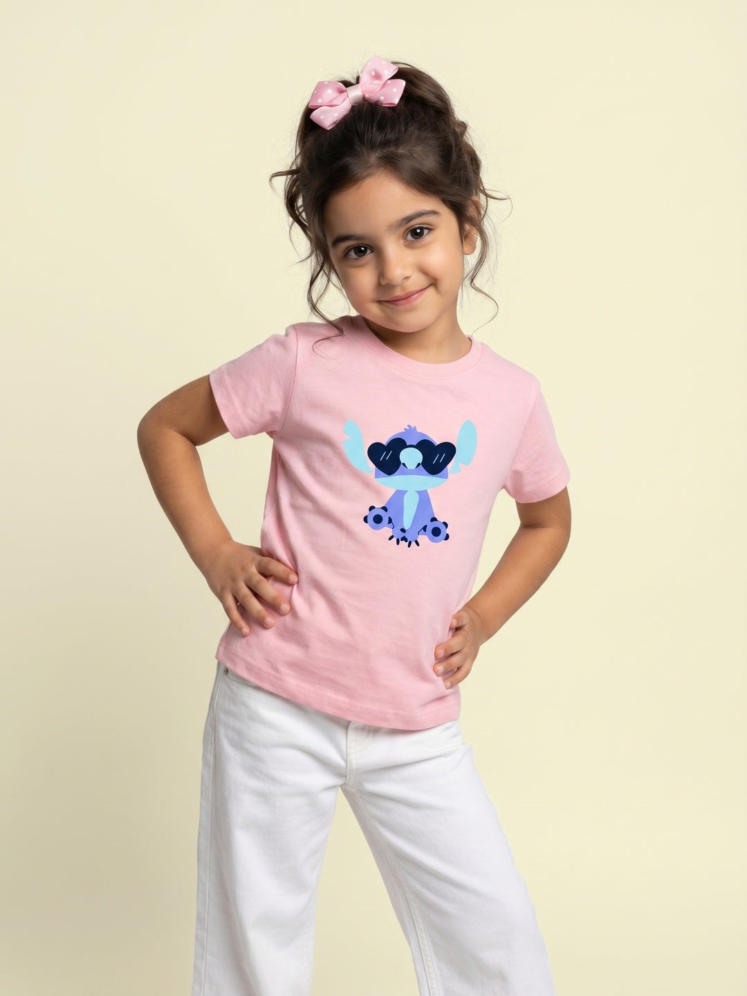 Nautinati Girls' Cotton Pack of 2 Disney Lilo & Stitch Printed T-shirts