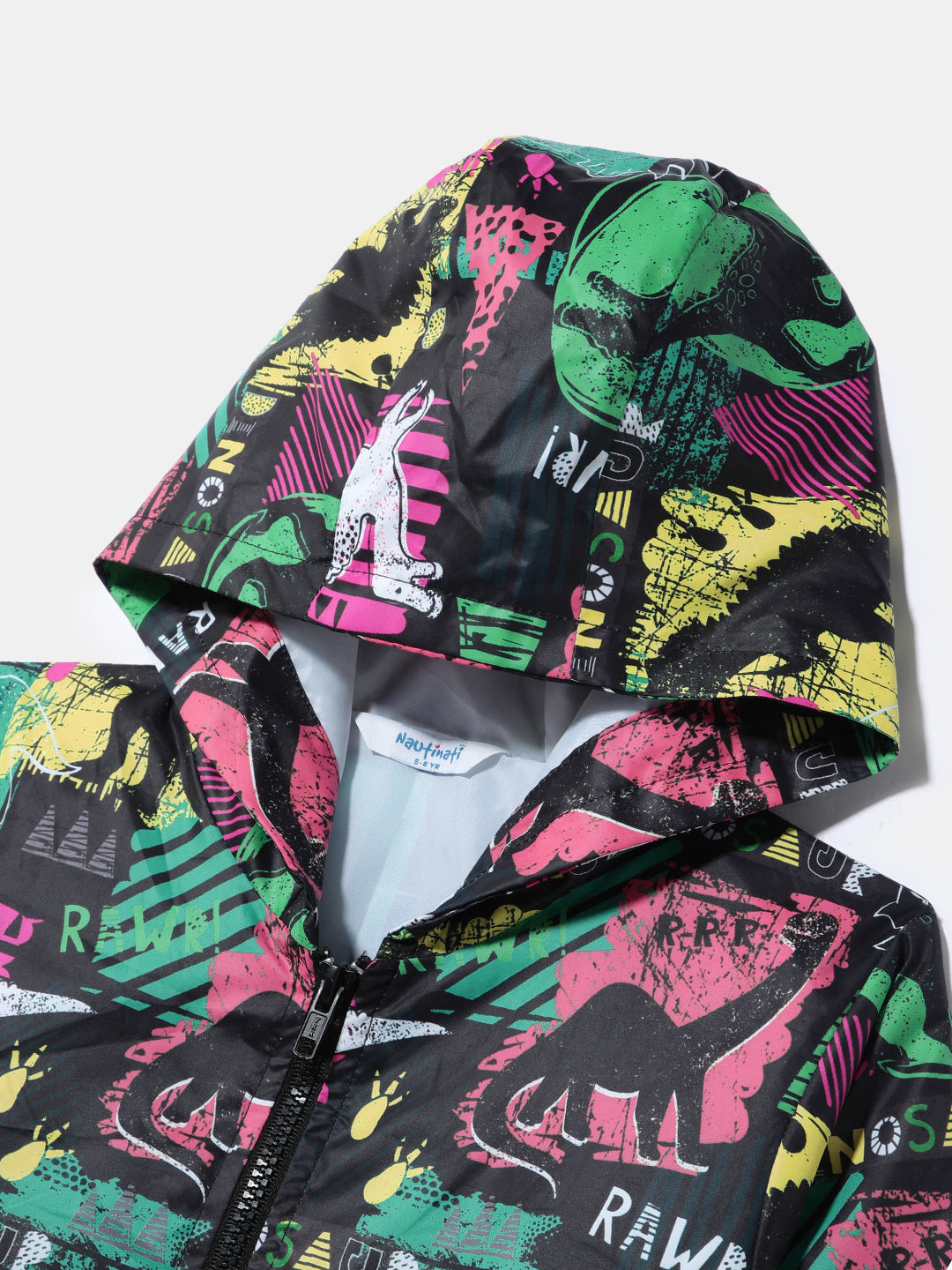 Nautinati Boys' Dino Printed Windbreaker Jacket | Hooded Design | Age 2 - 10 Years