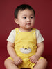 Nautinati Baby Boys Pure Cotton Yellow Bear Applique Half Sleeve Dungaree Set