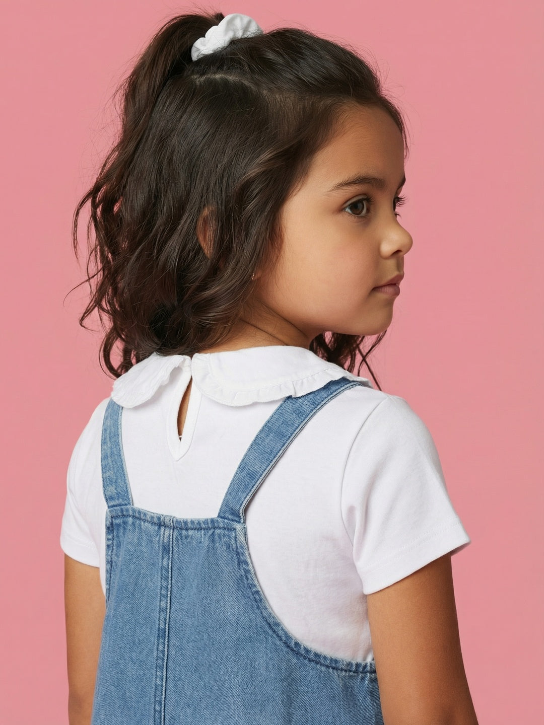 Nautinati Girls Floral Embroidered Pure Cotton Pinafore with T-shirt Co-ord Set