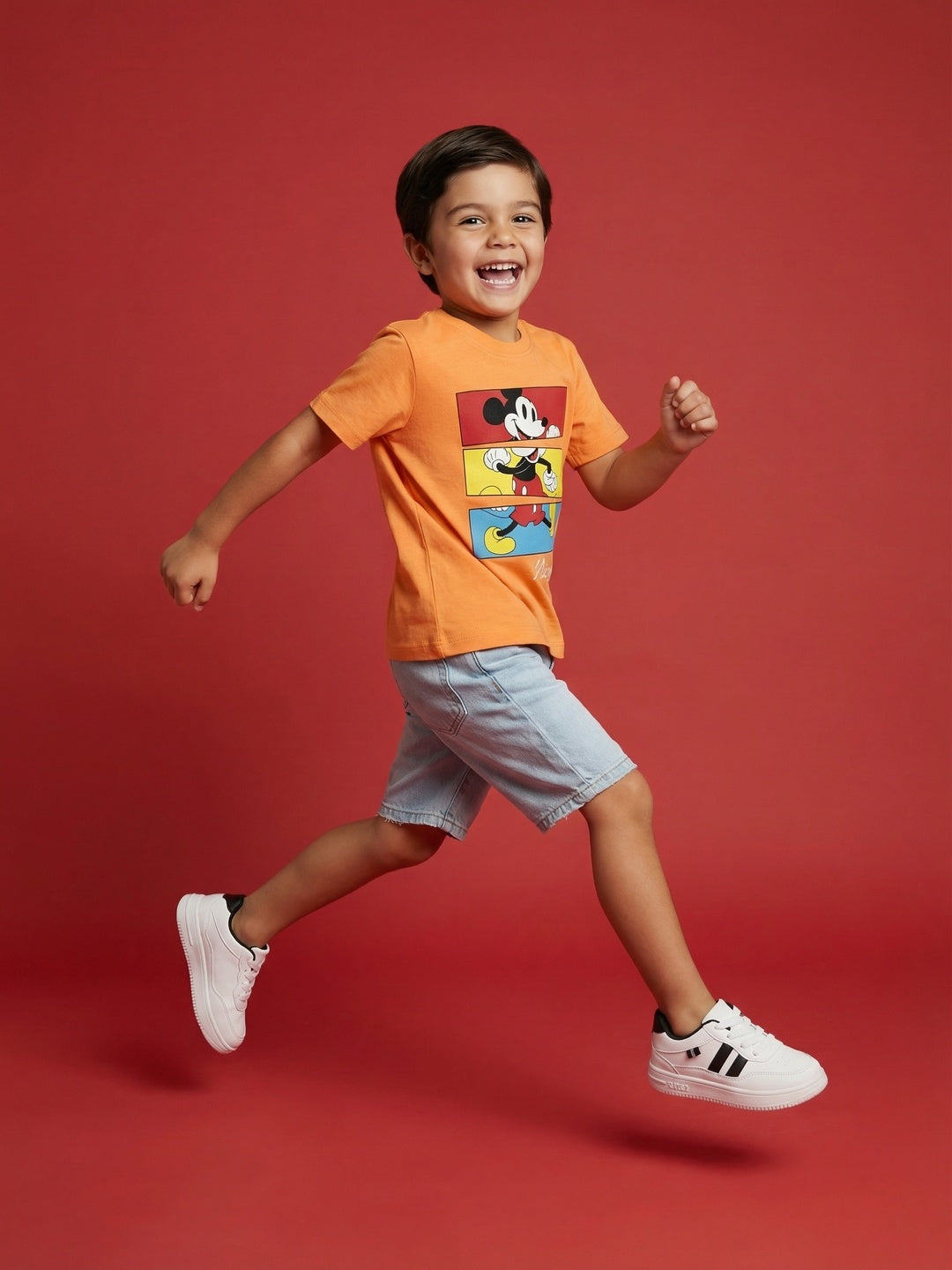Nautinati Boys' 100% Cotton Crew Neck Disney Mickey Mouse Placement Print T-shirt