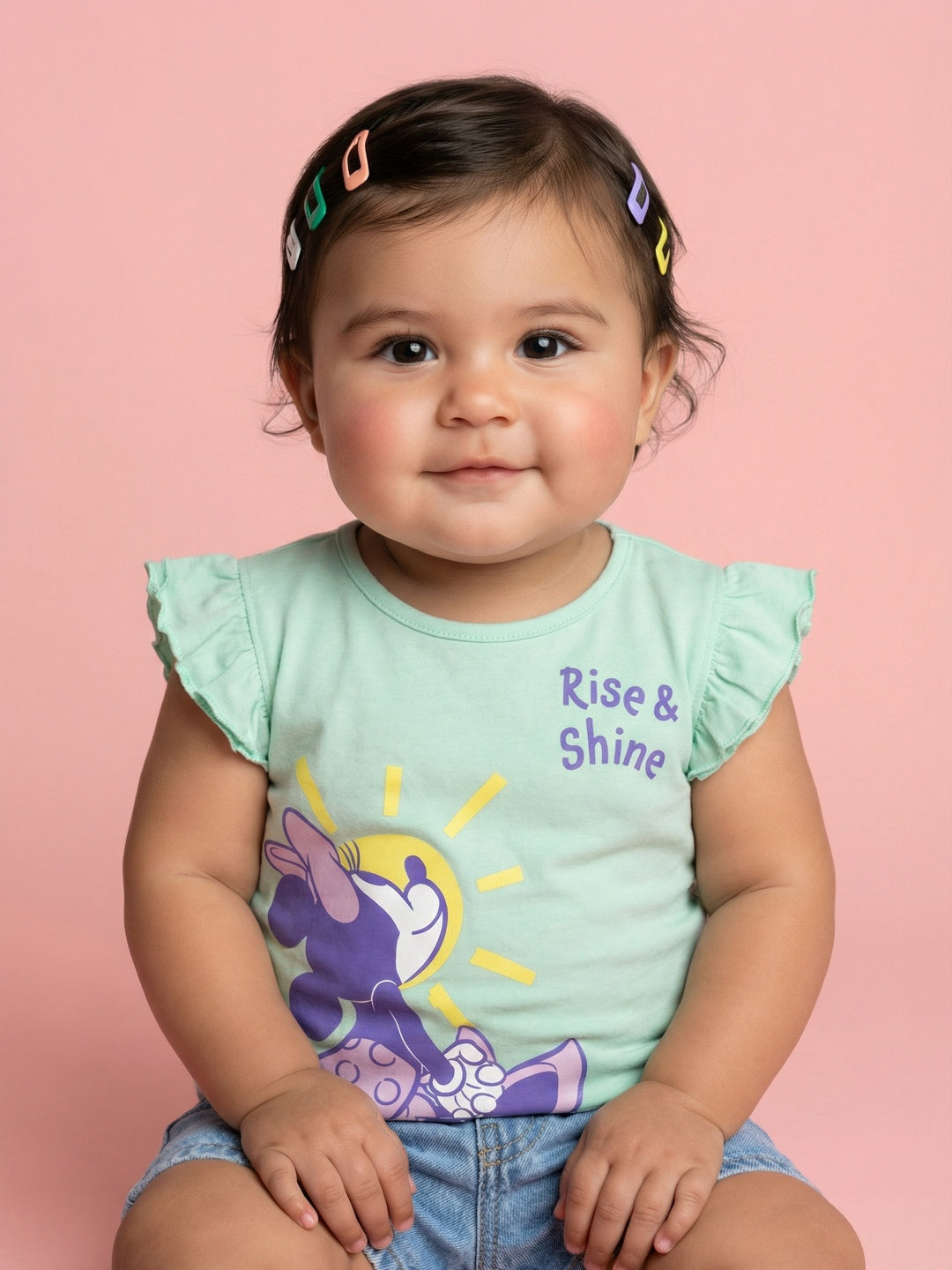 Nautinati Baby Girls' 100% Cotton Pack of 2 Disney Minnie Mouse Graphic & All-over Print Tops