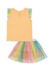 Nautinati Peach Top With Colourful Frilled Skirt For Girls