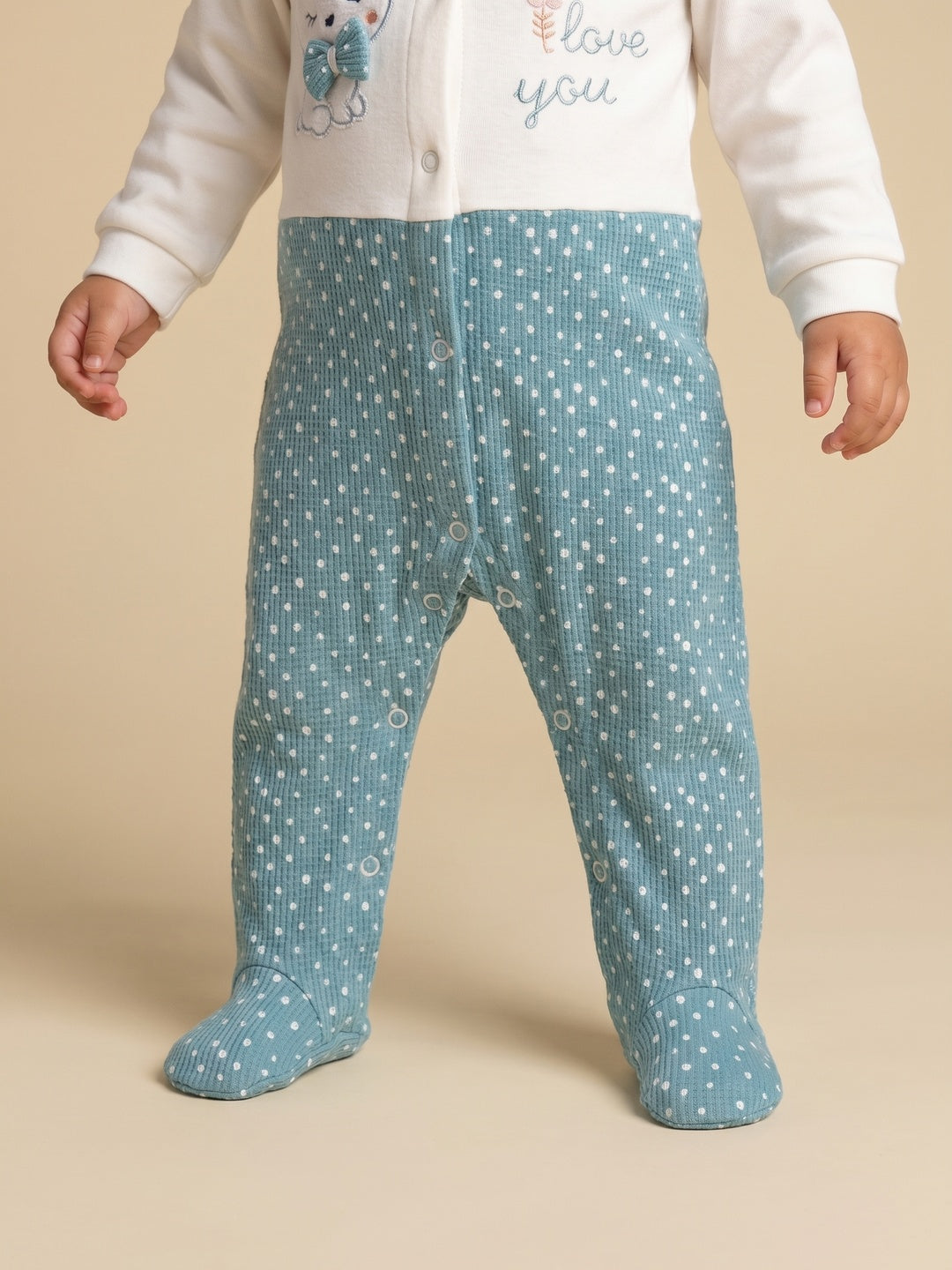 Nautinati Baby Girls' Cotton All-over Polka Printed Sleepsuit with Snap Buttons