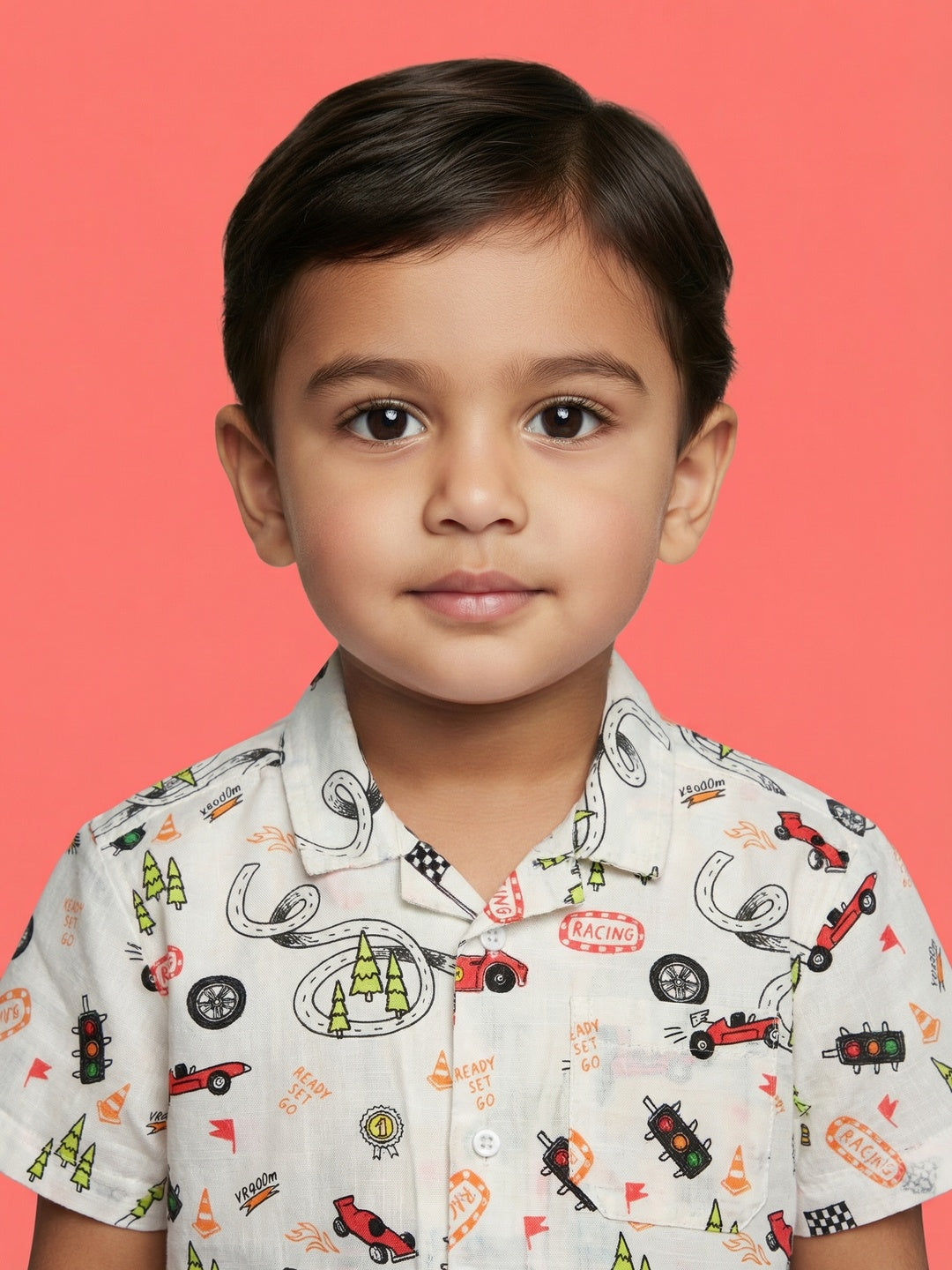 Nautinati Boys 100% Cotton Racing Printed Oversized Resort Shirt and Shorts Set