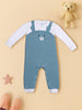 Nautinati Cotton Bear Print Blue And White Romper For Infant Boys
