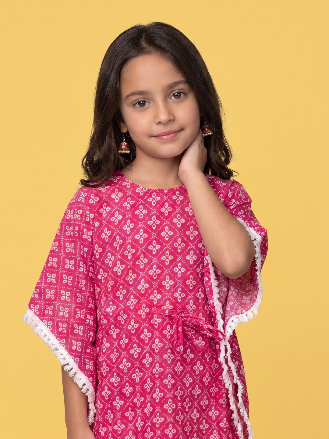 Nautinati Girls Pink Block Print Kaftan and Palazzo Set, 2-10Y