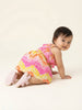 Nautinati Girls' Cotton Blend One-shoulder Multicolour Abstract Tie-dye Print Fit & Flare Smocked Dress