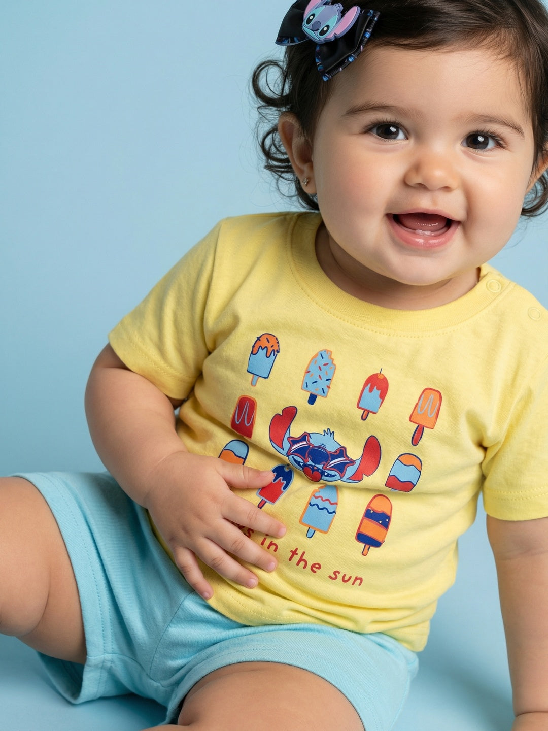 Nautinati Baby Girls Lilo & Stitch Printed Regular Fit T-shirt and Shorts Clothing Set