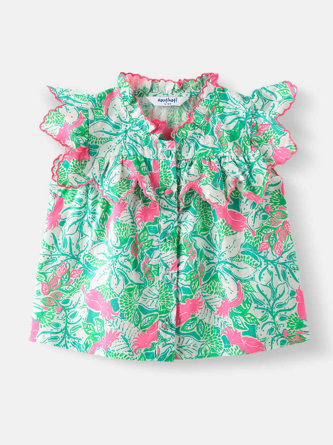 Nautinati Girls' Printed Ruffle Sleeves Top with Solid Shorts