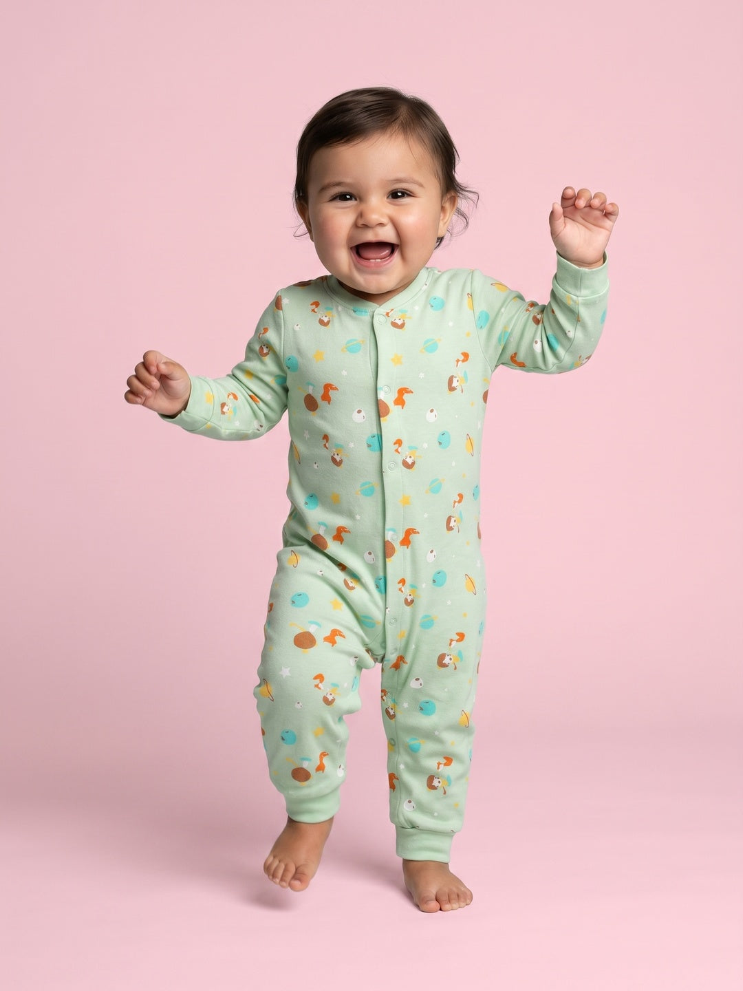 Nautinati Kids' Cotton All-overPlayful Printed Sleepsuit Set with Snap Button